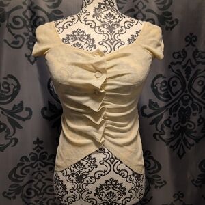 Zara Women's Cream Ruched/Pleated Y2K Style Top- Small